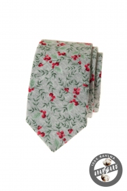 Szürke keskeny nyakkendő téli motívummal