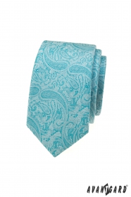 Türkiz keskeny nyakkendő paisley mintával