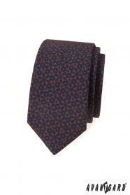 Kék slim nyakkendő barna mintával