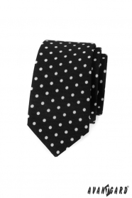 Fekete keskeny nyakkendő, fehér pöttyökkel