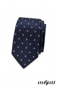 Kék keskeny nyakkendő, minta vitorlás