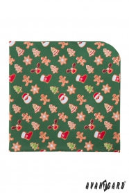Zöld díszzsebkendő karácsonyi mintával