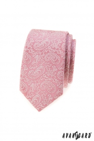 Púder rózsaszín keskeny nyakkendő Paisley mintával