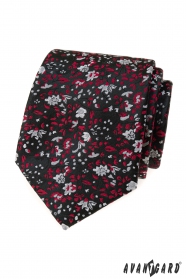 Fekete nyakkendő piros-szürke mintával