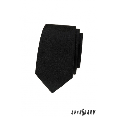Fekete keskeny nyakkendő paisley motívummal