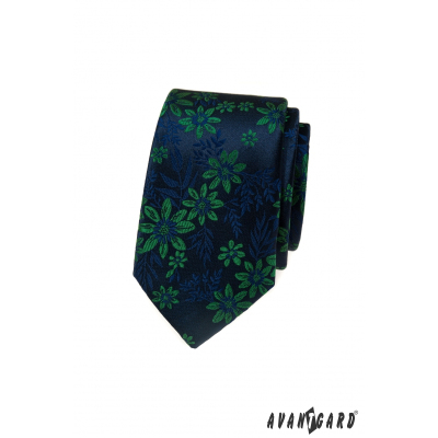 Keskeny nyakkendő kék-zöld mintával