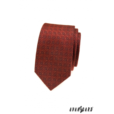 Fahéjbarna vékony nyakkendő mintával