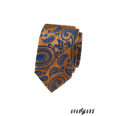 Narancssárga nyakkendő kék paisley mintával