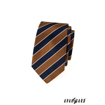 Kék-barna csíkos keskeny nyakkendő