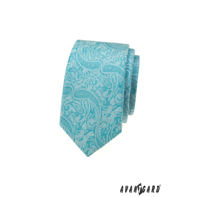 Türkiz keskeny nyakkendő paisley mintával