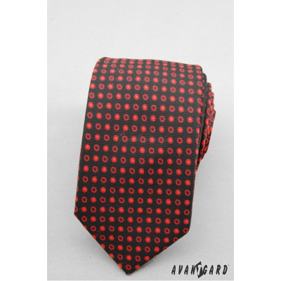 Fekete nyakkendő SLIM piros pontokkal