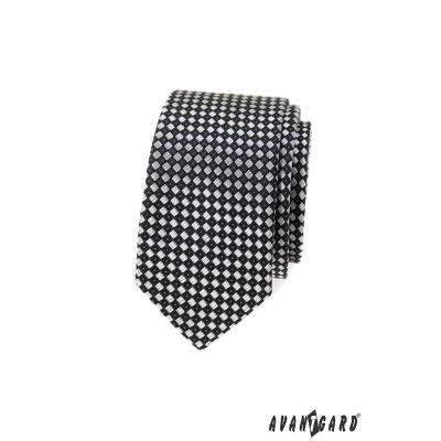 Fekete-szürke kockás keskeny nyakkendő