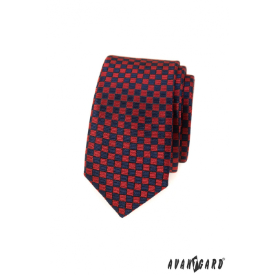 Piros-kék kockás keskeny nyakkendő