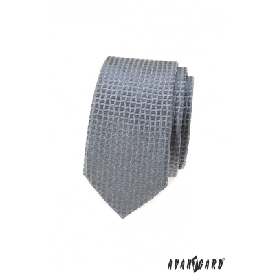 Szürke keskeny nyakkendő kockás mintával