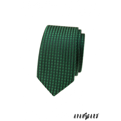 Zöld keskeny nyakkendő kockás 3D mintával