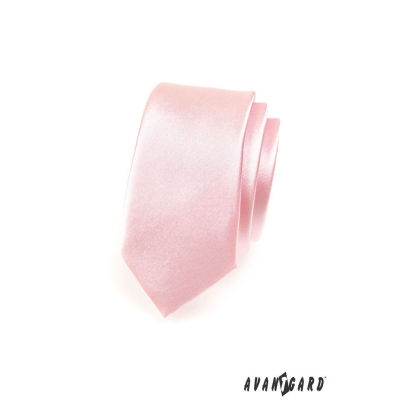 Keskeny Slim nyakkendő, halvány rózsaszín fényes