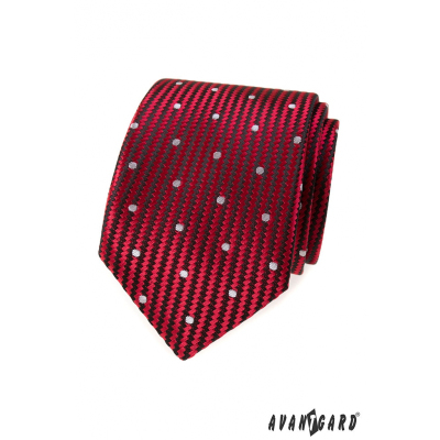 Piros strukturált nyakkendő nagy fehér pontokkal