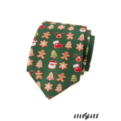 Zöld nyakkendő karácsonyi motívummal