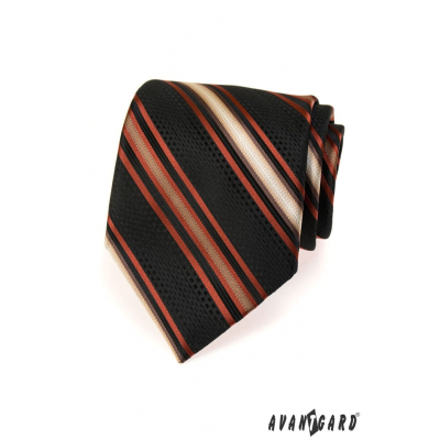 Fekete férfi nyakkendő narancssárga csíkkal