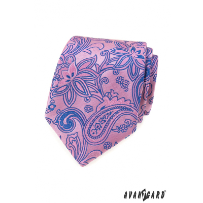 Rózsaszín nyakkendő kék Paisley mintával