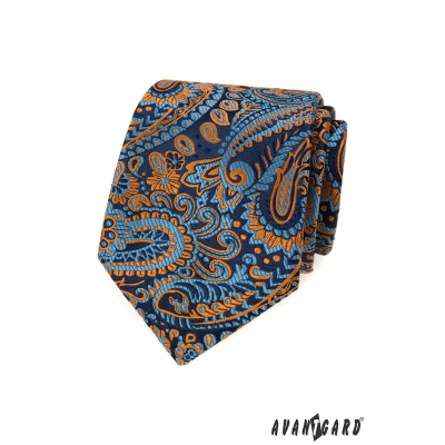 Kék nyakkendő színes paisley mintával