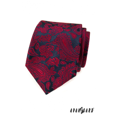 Sötétkék nyakkendő piros paisley mintával