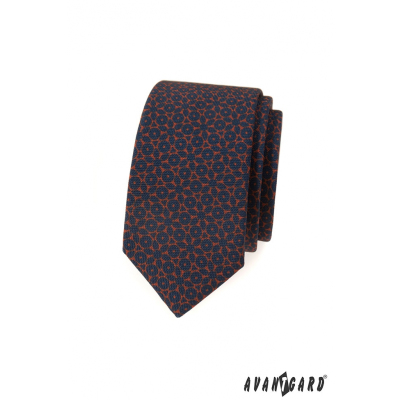 Kék slim nyakkendő barna mintával