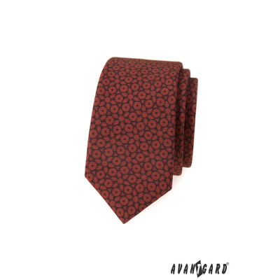 Barna slim nyakkendő sötétkék mintával
