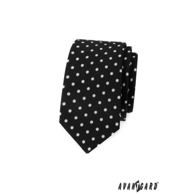 Fekete keskeny nyakkendő, fehér pöttyökkel