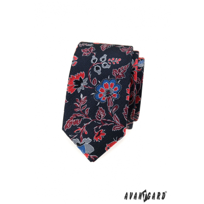 Férfi keskeny nyakkendő, színes virágokkal