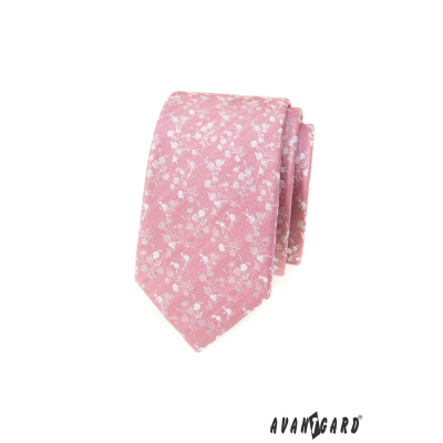 Por rózsaszín keskeny nyakkendő, fehér mintával