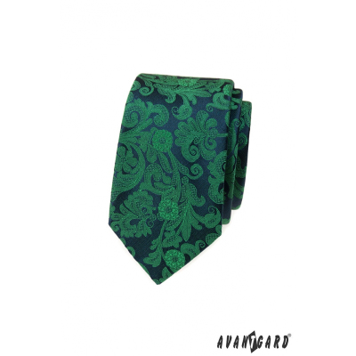 Keskeny nyakkendő, zöld mintával