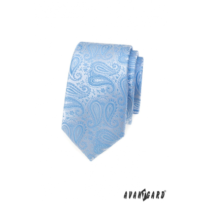 Keskeny nyakkendő világoskék paisley mintával