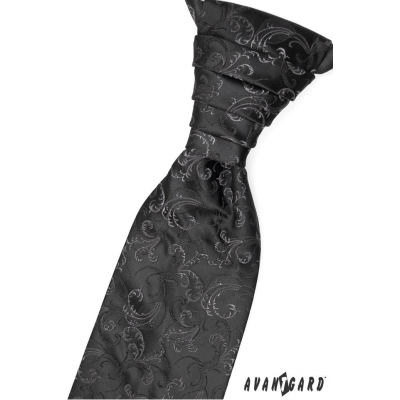 Fekete esküvői nyakkendő világos motívumokkal