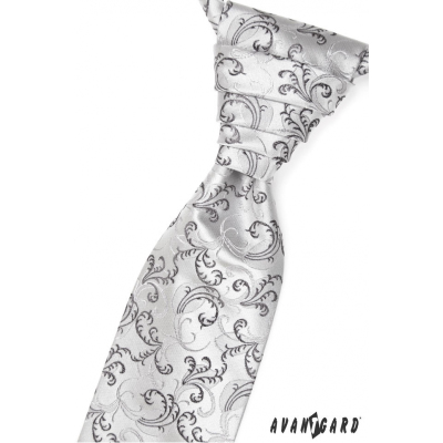 Esküvői nyakkendő zsebkendővel fekete és szürke motívumokkal