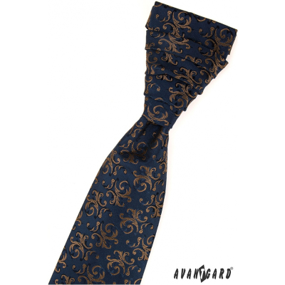 Mélykék, arany mintás francia nyakkendő