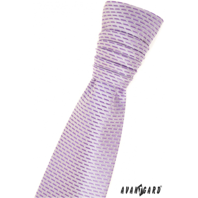 Francia nyakkendő lila csíkokkal és díszzsebkendővel
