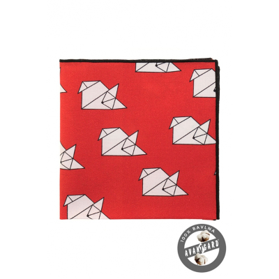 Érdekes origami mintás piros díszzsebkendő