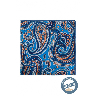Gyönyörű hagyományos kék mintás selyem díszzsebkendő