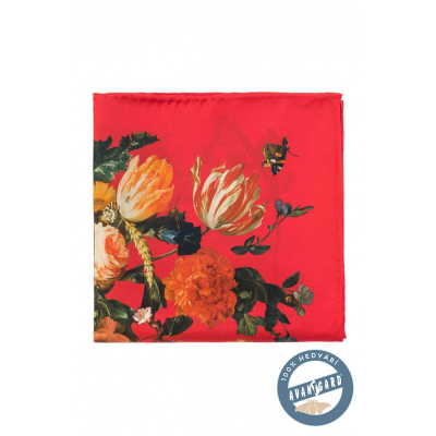 Klasszikus virágos piros selyem díszzsebkendő
