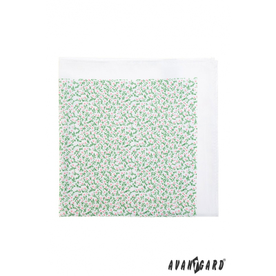 Díszzsebkendő apró zöld-rózsaszín mintával - Fehér