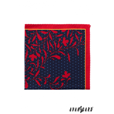 Piros sarkú díszzsebkendő pöttyös virágos mintával