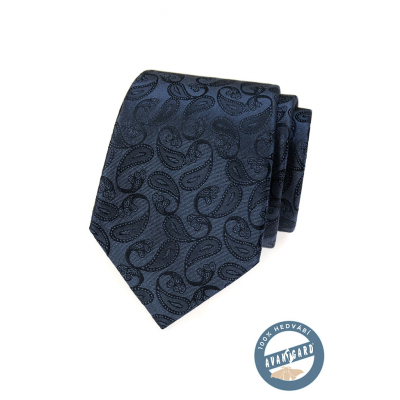 Kék, paisley mintás selyem nyakkendő díszdobozban