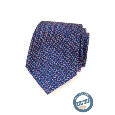 Kék selyem nyakkendő piros mintával