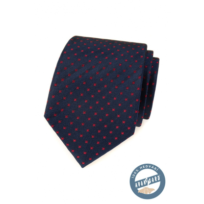Kék selyem nyakkendő piros négyzetekkel