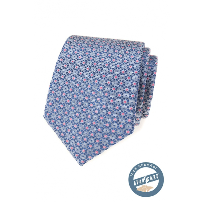 Selyem nyakkendő, kék-rózsaszín mintával