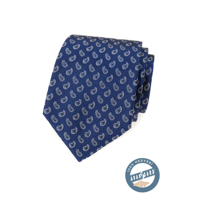 Kék selyem nyakkendő egy kis paisley mintával