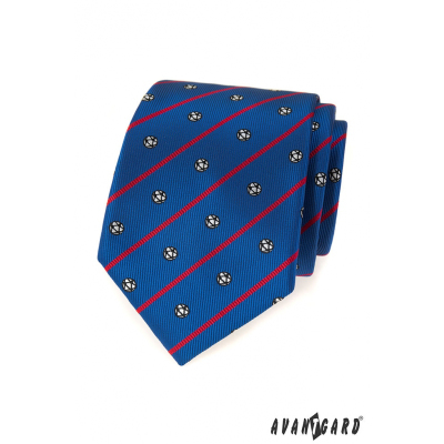 Kék labdarúgó nyakkendő piros csíkkal