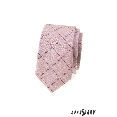 Keskeny nyakkendő rózsaszín por mintával