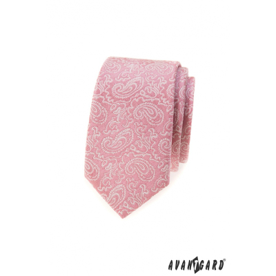 Púder rózsaszín keskeny nyakkendő Paisley mintával